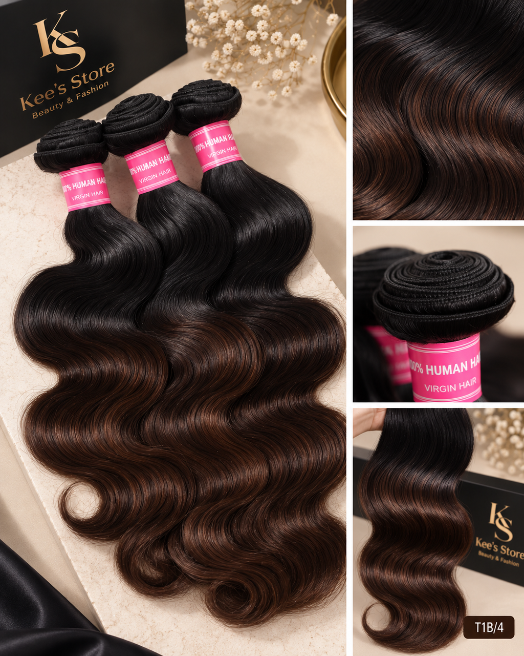Bundles- Extensions Body Wave T1B/4  Cheveux vierges vietnamiens ( 100% Humais)
