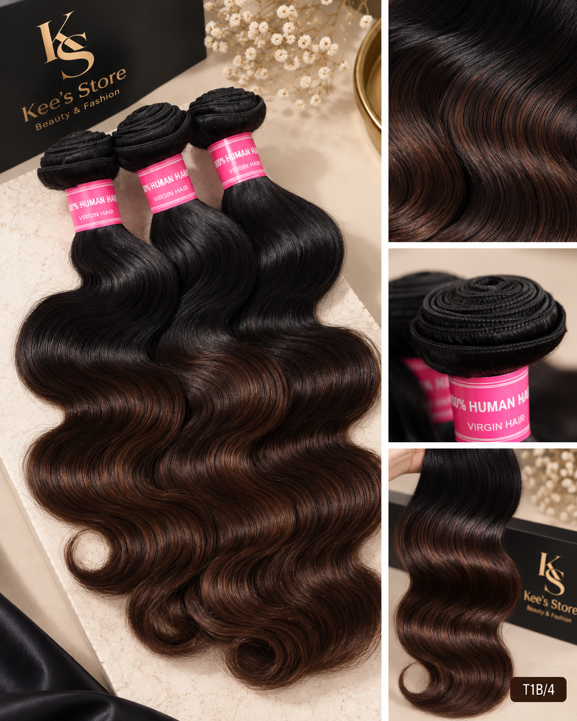 Bundles- Extensions Body Wave T1B/4  Cheveux vierges vietnamiens ( 100% Humais)