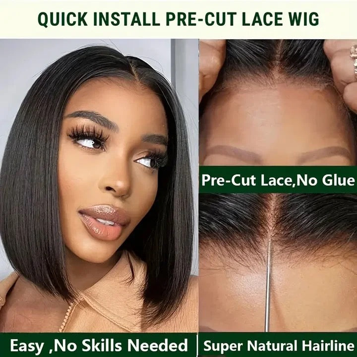 Glueless wig human bob straight