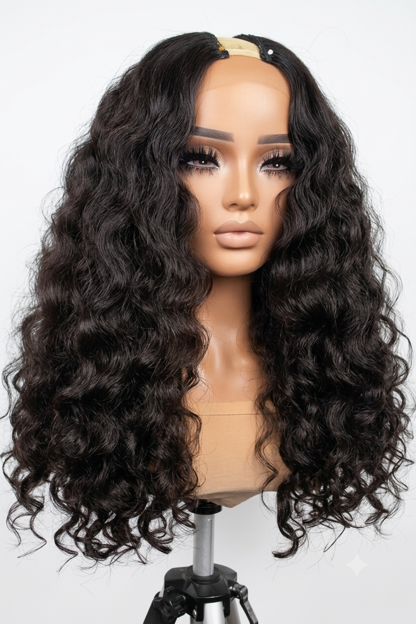 Perruque U-Part en Cheveux Vierges – Ondulation Deep Wave (20 pouces)