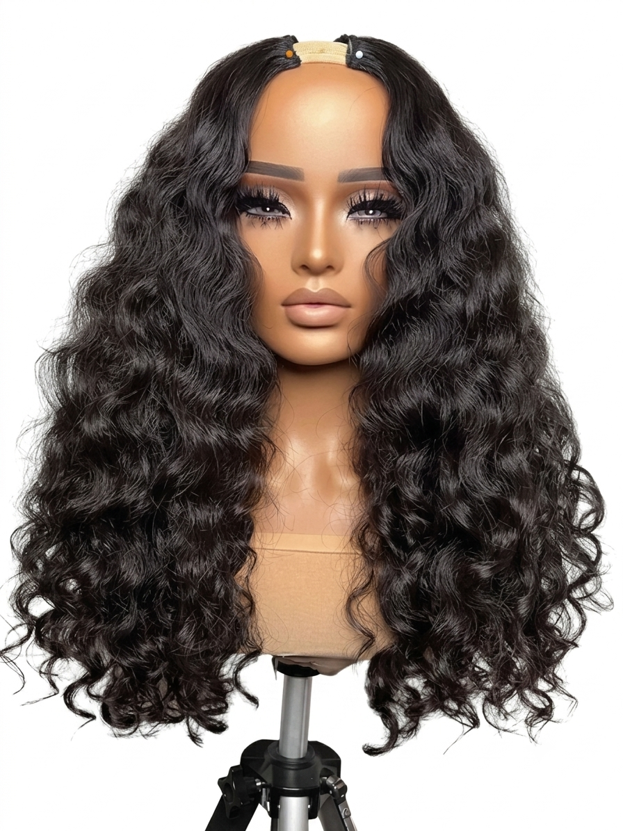 Perruque U-Part en Cheveux Vierges – Ondulation Deep Wave (20 pouces)