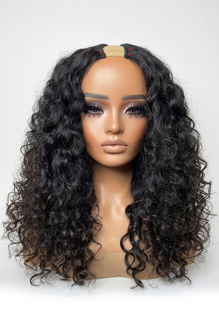 Perruque U-Part en Cheveux Vierges – Ondulation Deep Wave (20 pouces)