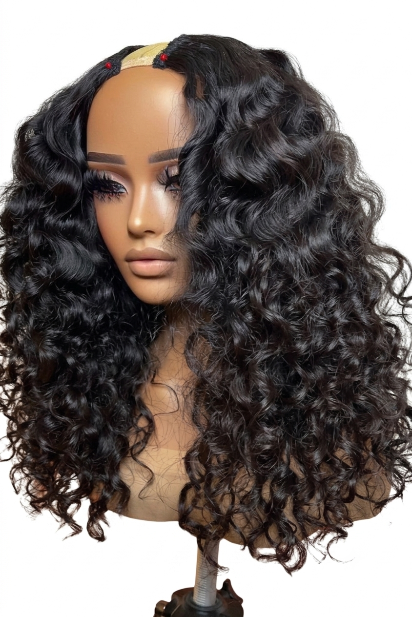Perruque U-Part en Cheveux Vierges – Ondulation Deep Wave (20 pouces)