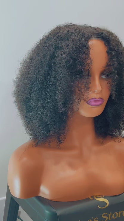 Afro  curly 4*4 glueless wig